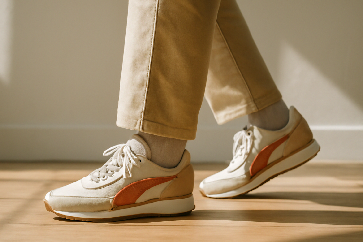 personne marchant avec sneakers rétro