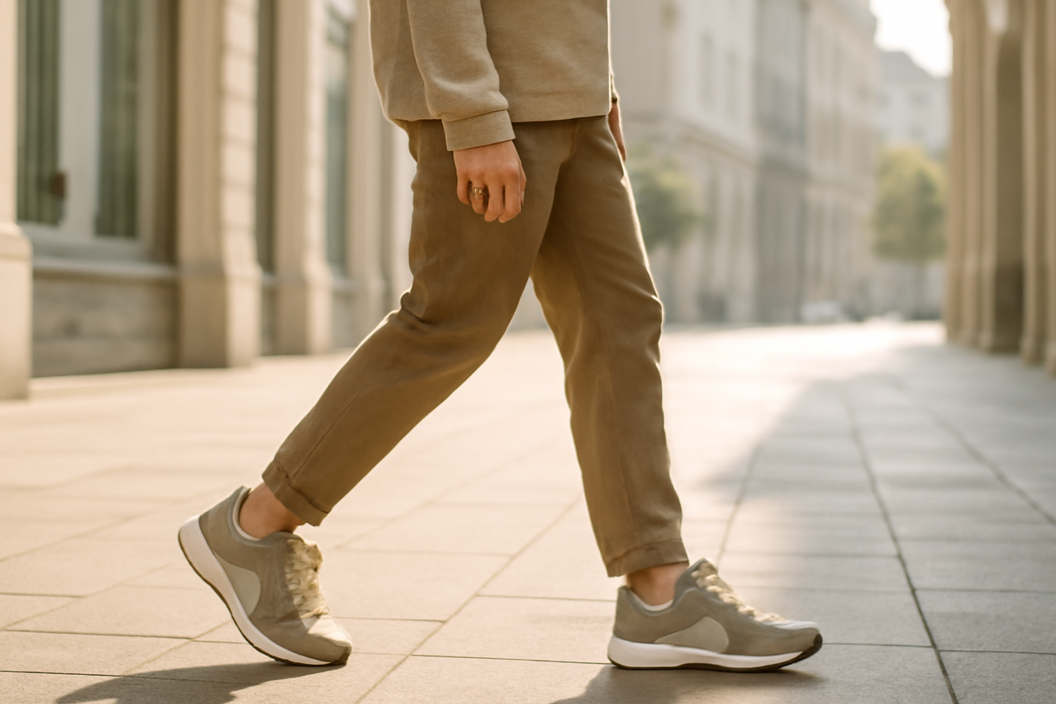 annie-chausseur-porter-chaussures-urbaines-look-casual-simple personne marchant en ville avec chaussures urbaines