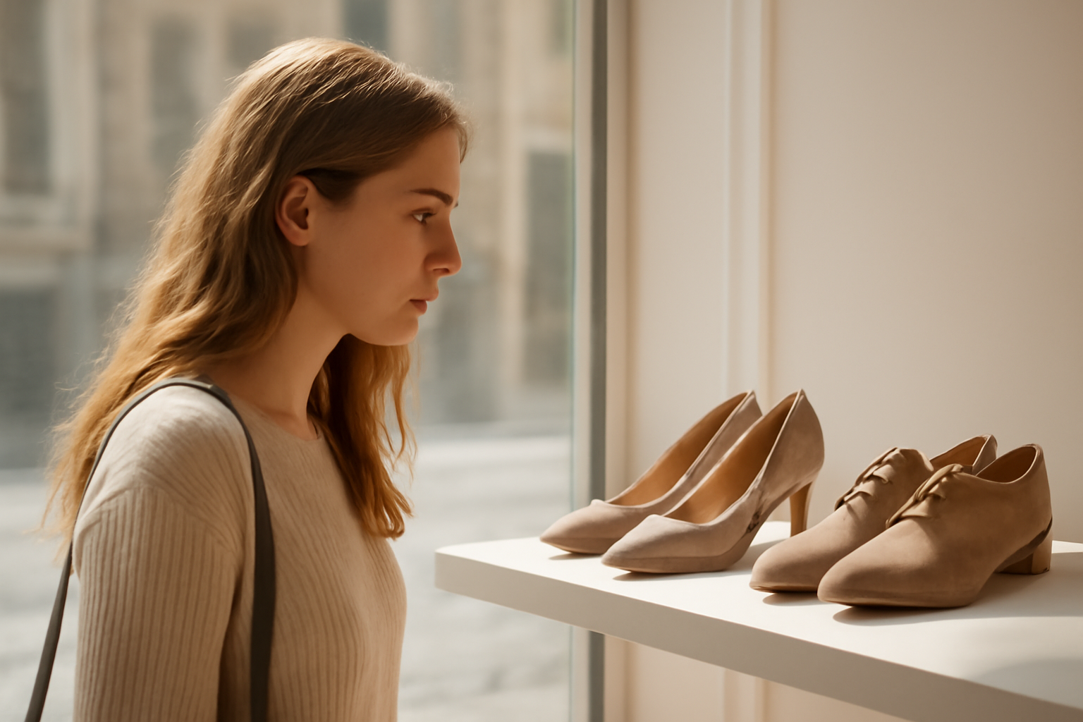 annie-chausseur-quel-magasin-chaussures-nimes-centre client regardant chaussures en vitrine