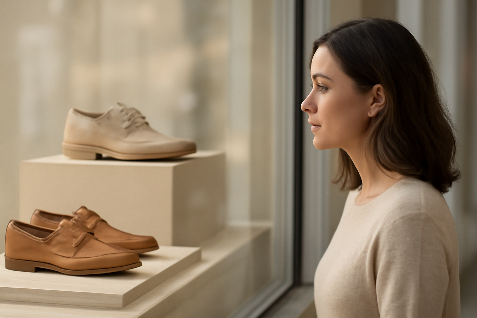 annie-chausseur-quel-magasin-chaussures-poitiers client observant chaussures en vitrine