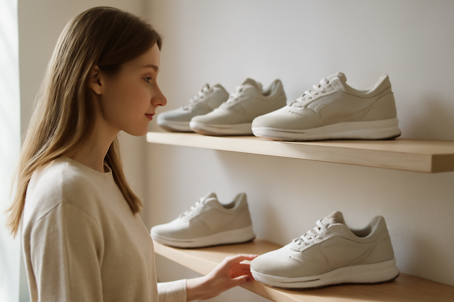 annie-chausseur-quel-magasin-sneakers-angers-centre client regardant sneakers sur étagère