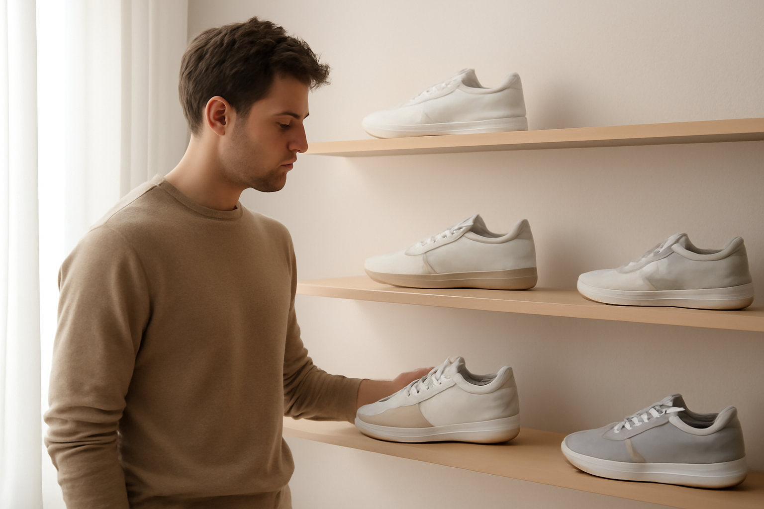annie-chausseur-quel-magasin-sneakers-perigueux client observant sneakers sur étagère