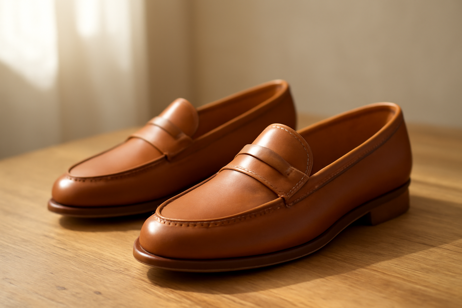 annie-chausseur-sebago-classic-penny-explication mocassins en cuir posés sur surface bois