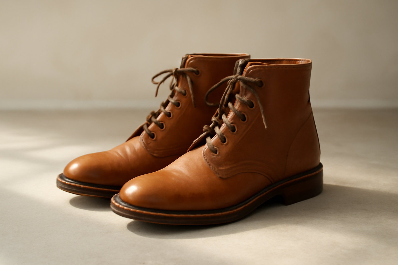 annie-chausseur-solovair-6-eye-explication bottines en cuir avec lacets posées sur sol