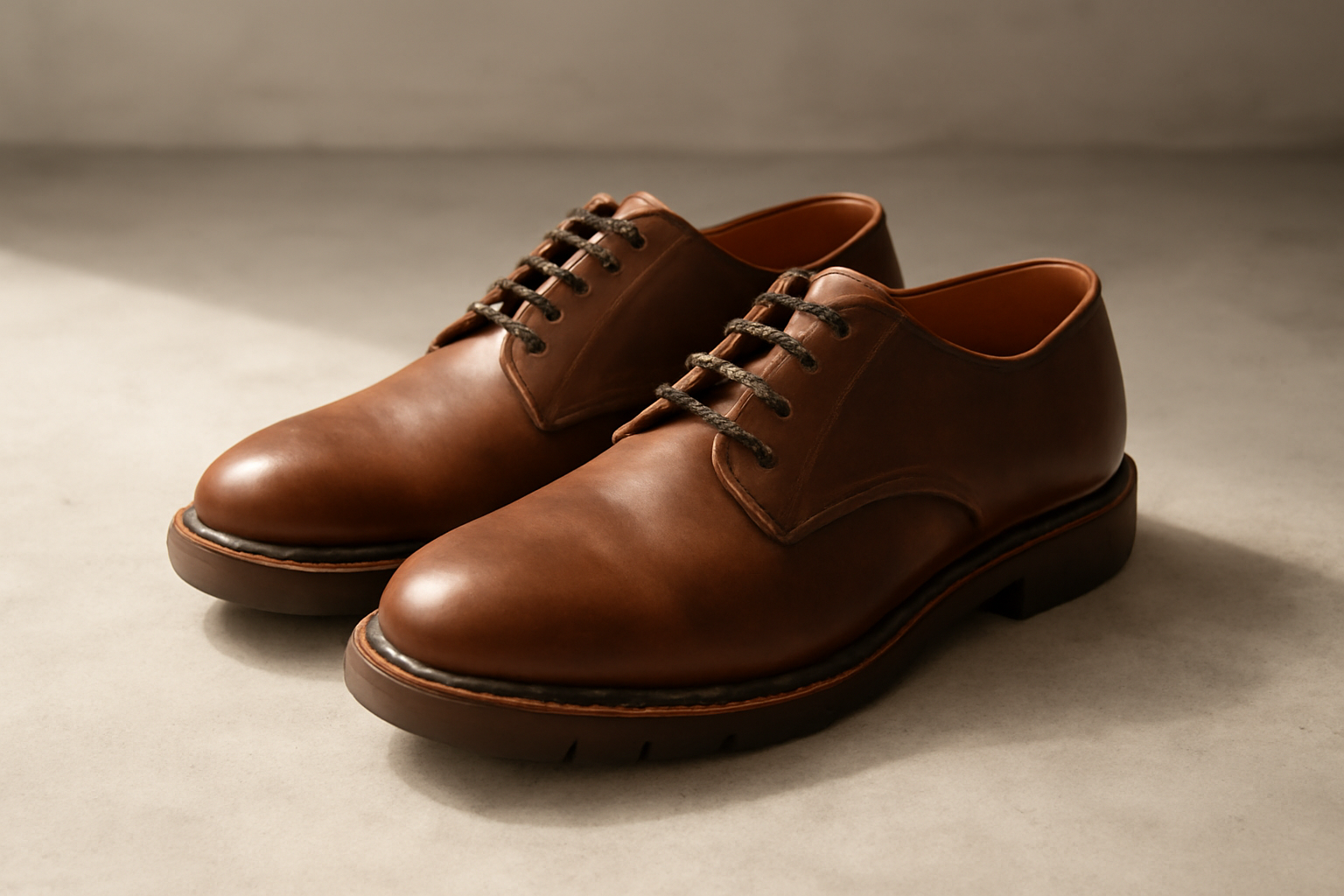 annie-chausseur-kleman-dalior-cuir-explication chaussures derby robustes posées sur sol béton