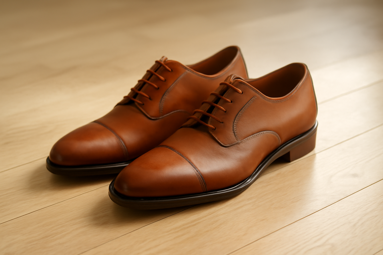 annie-chausseur-loake-cannon-explication chaussures en cuir élégantes posées sur sol bois
