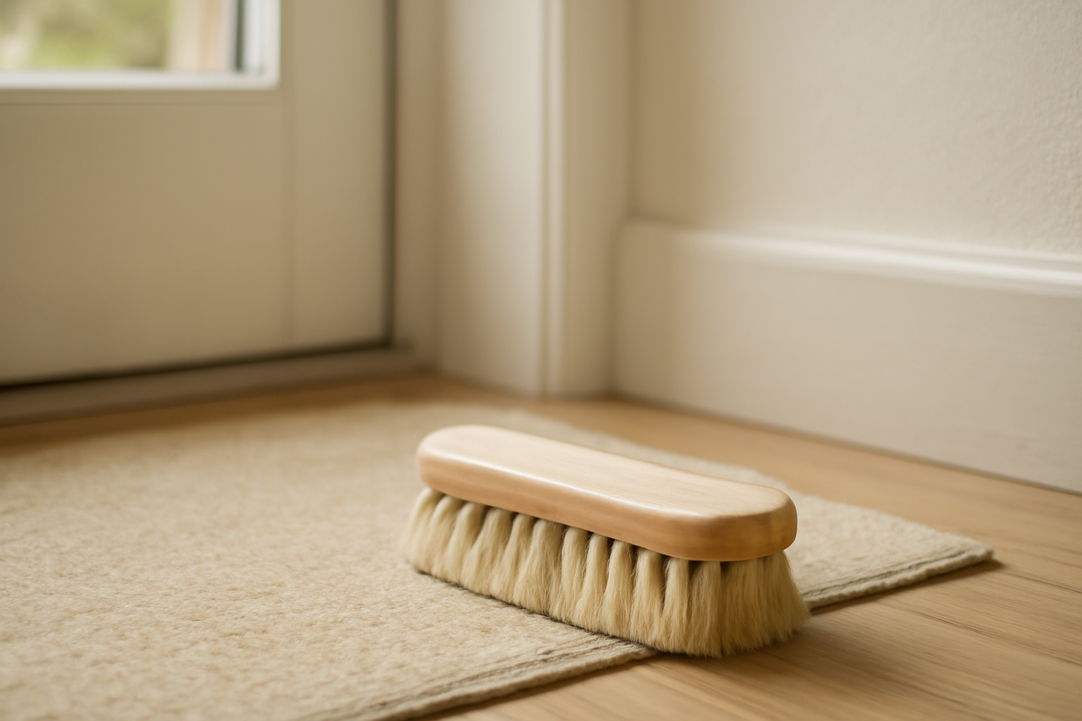 brosse nettoyant chaussure près d’une entrée
