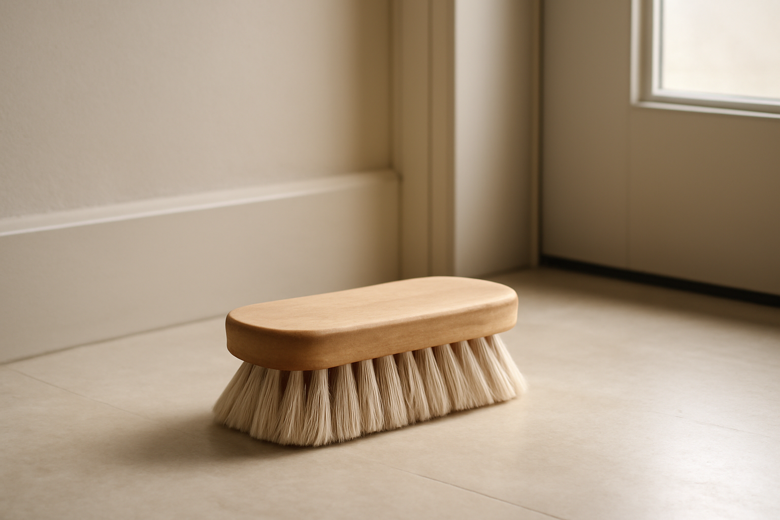 annie-chausseur-nettoyer-chaussures-apres-poussiere-rue-commercante brosse nettoyant chaussure près d’une entrée