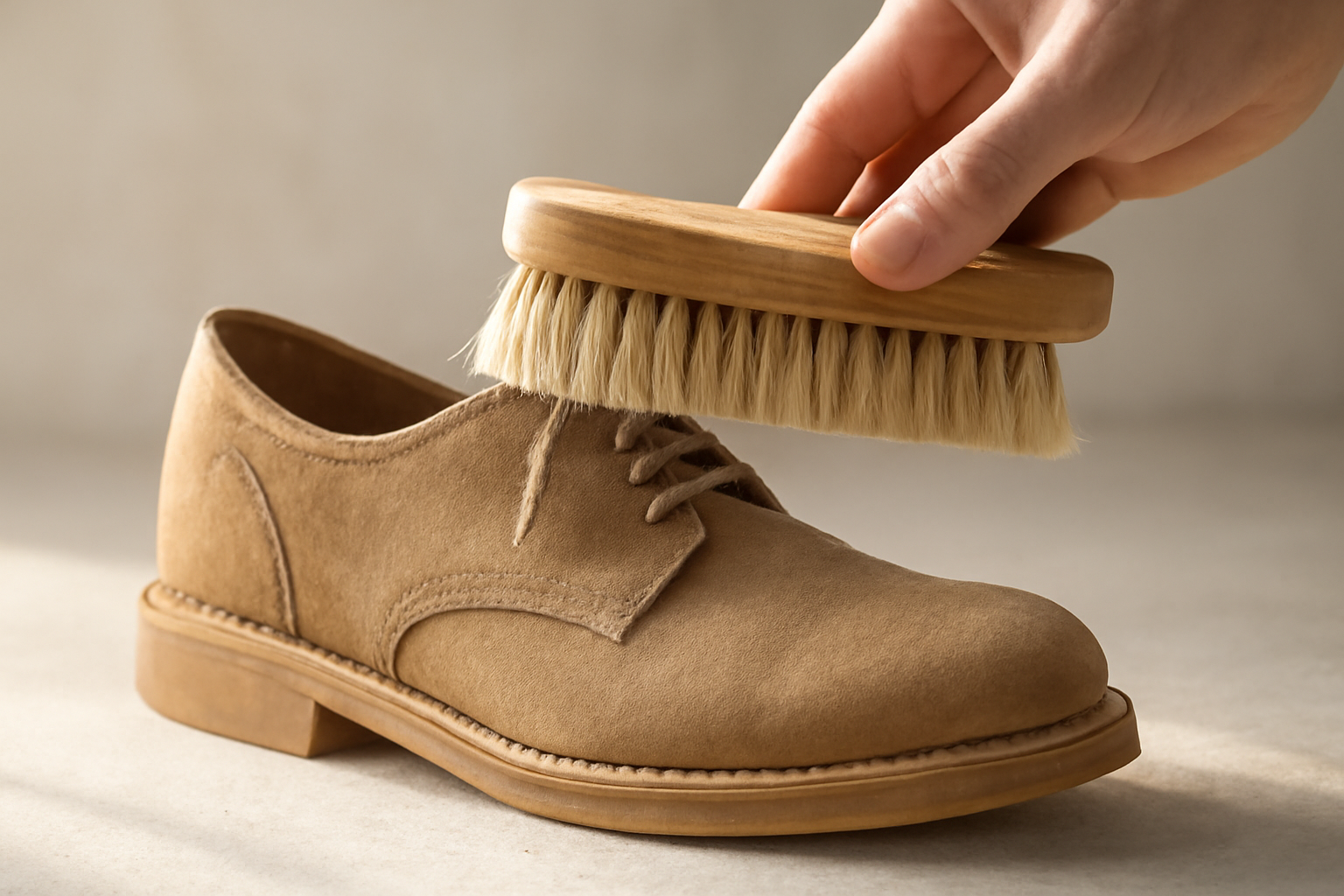 annie-chausseur-nettoyer-chaussures-apres-poussiere-rue-passante brosse retirant poussière sur chaussure