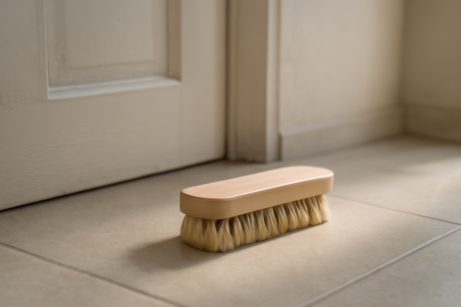 brosse nettoyant chaussure près d’une entrée