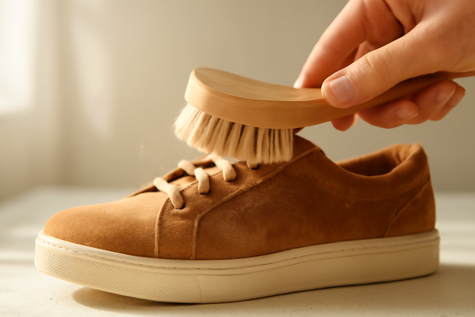annie-chausseur-nettoyer-chaussures-apres-poussiere-trottoir-centre brosse retirant poussière sur chaussure