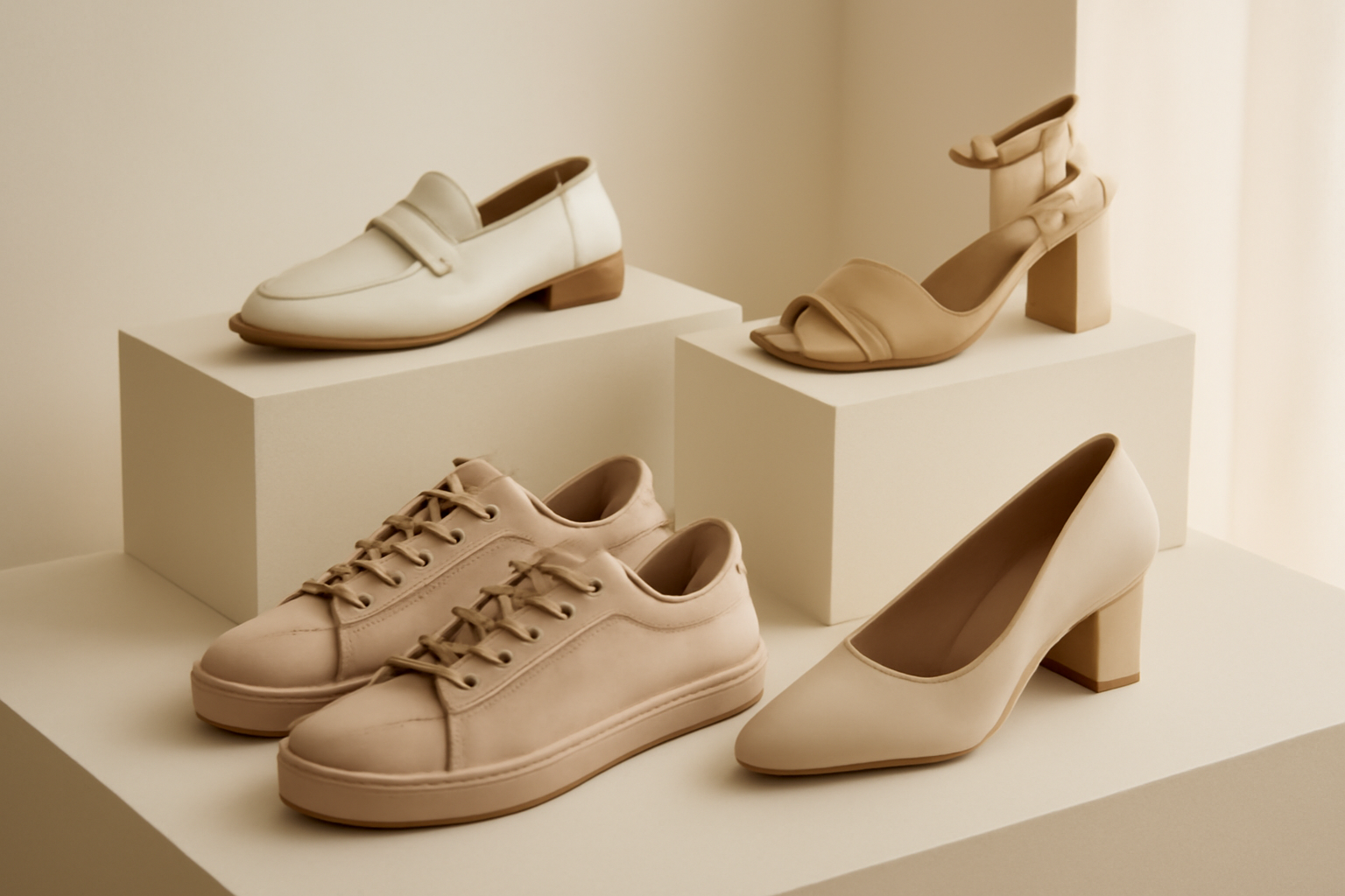 chaussures design exposées sur présentoir