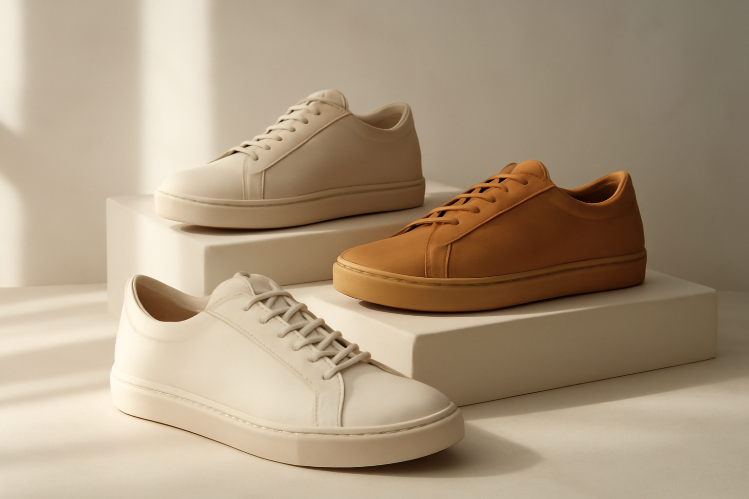 chaussures minimalistes exposées sur présentoir