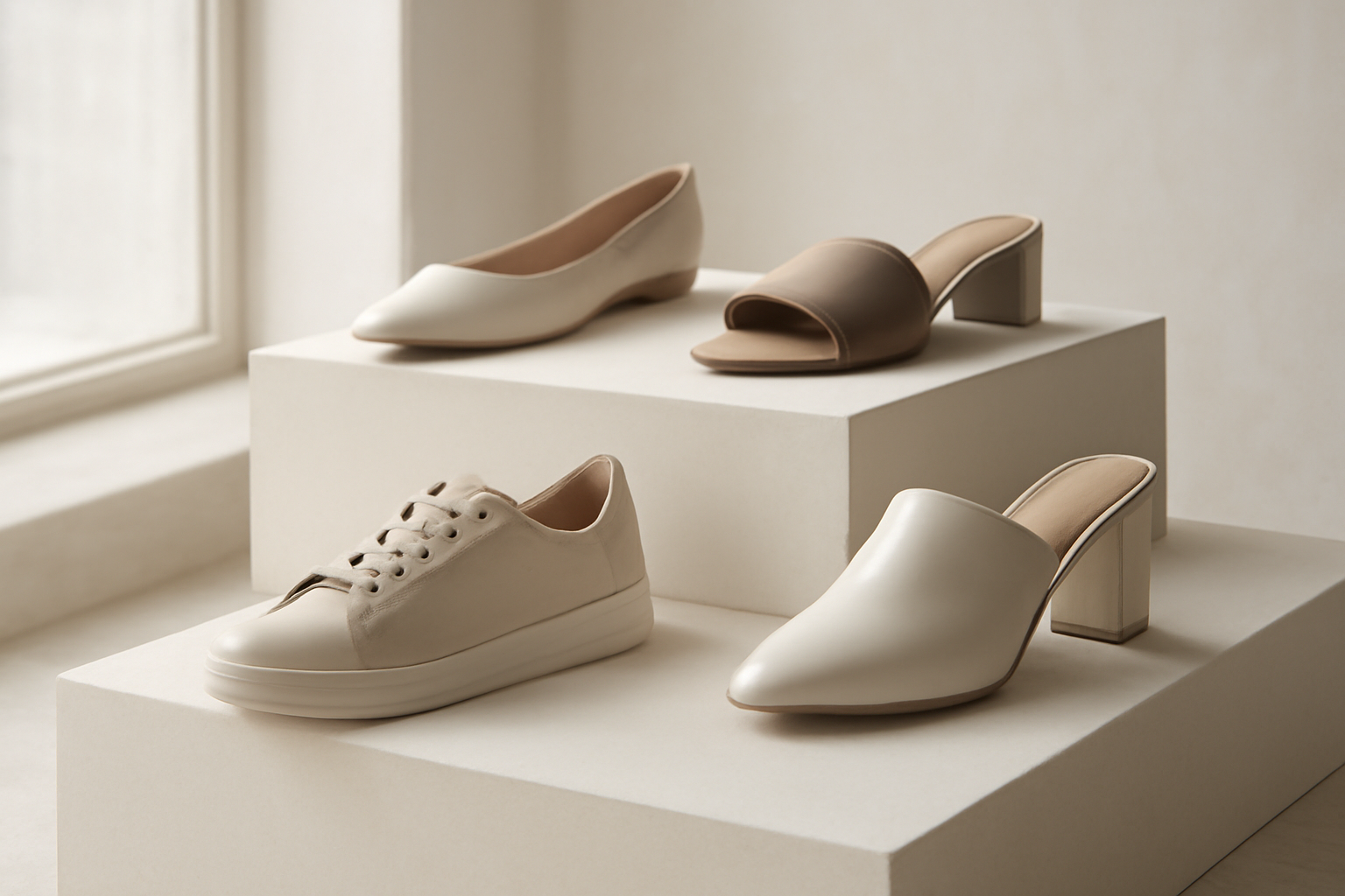 chaussures modernes exposées sur présentoir