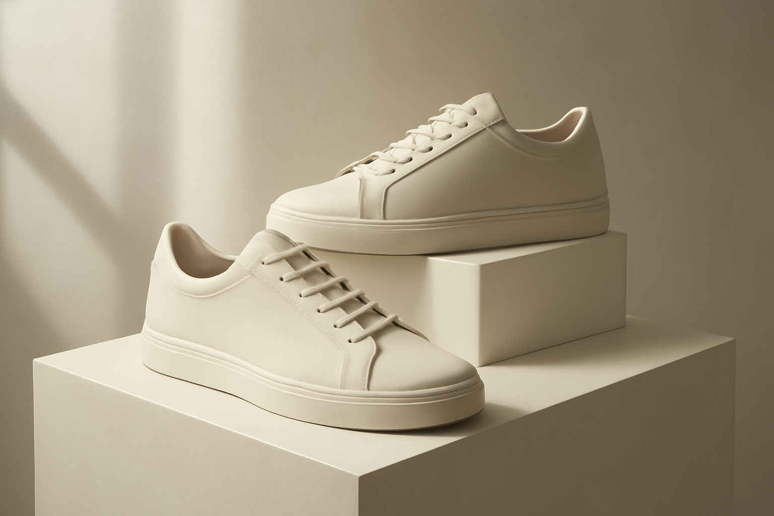 annie-chausseur-nouvelles-sneakers-influence-design-minimal sneakers minimalistes exposées sur présentoir