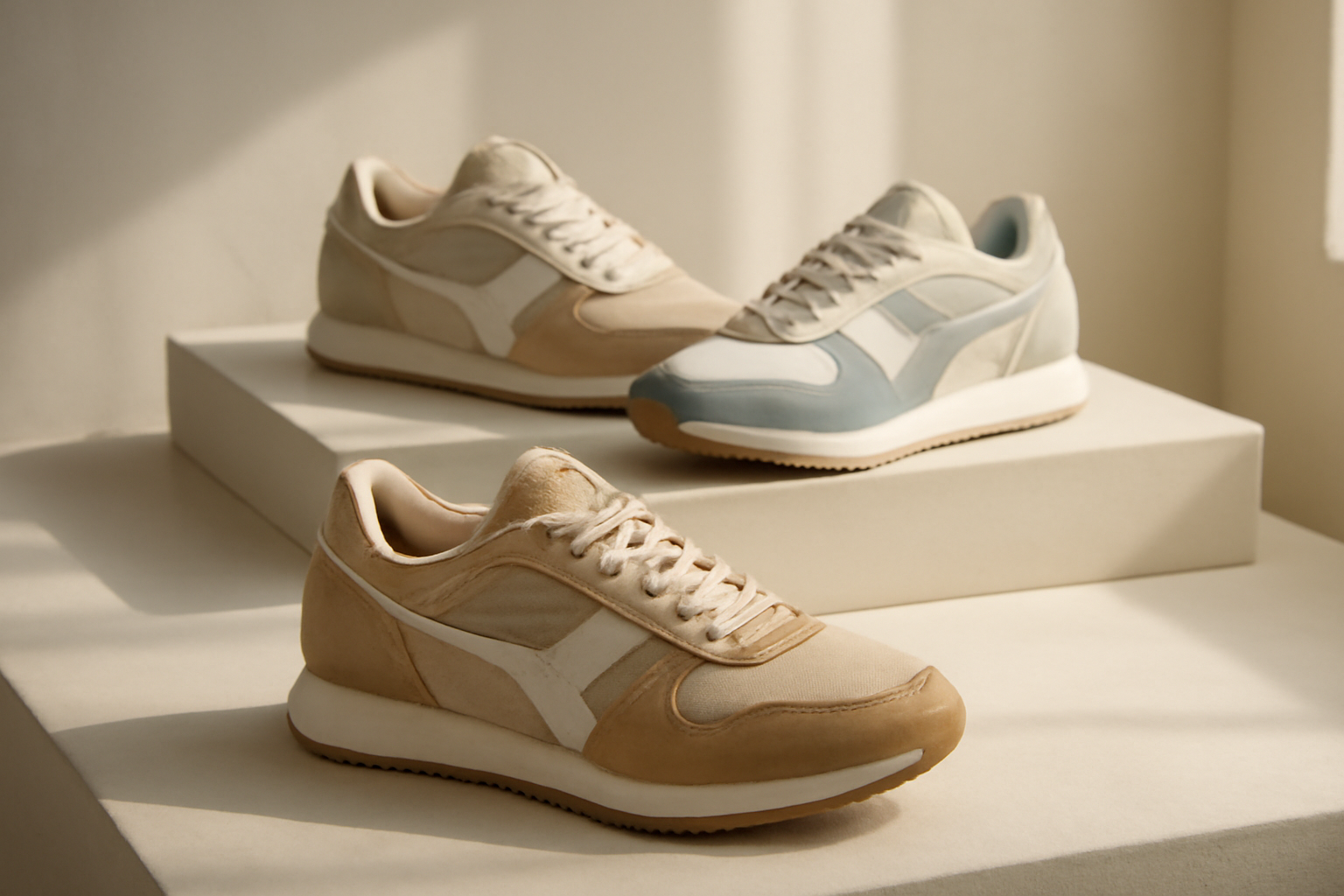 annie-chausseur-nouvelles-sneakers-influence-sport-heritage sneakers rétro exposées sur présentoir