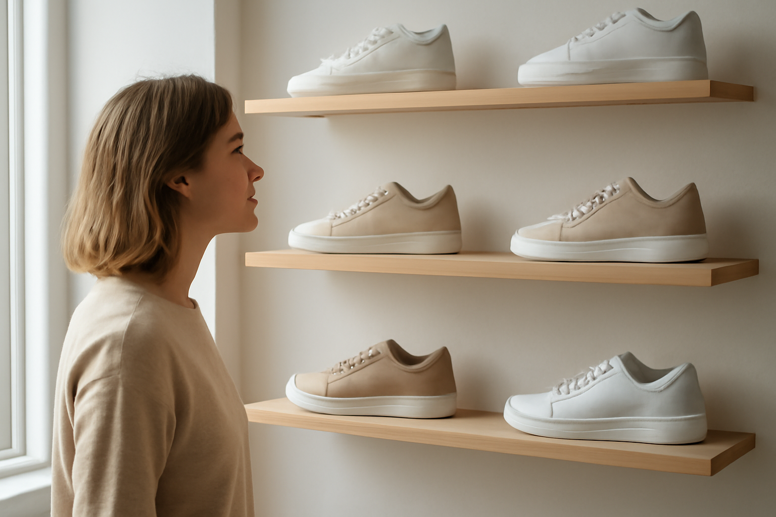 annie-chausseur-ou-acheter-sneakers-biarritz-centre client regardant sneakers sur étagère