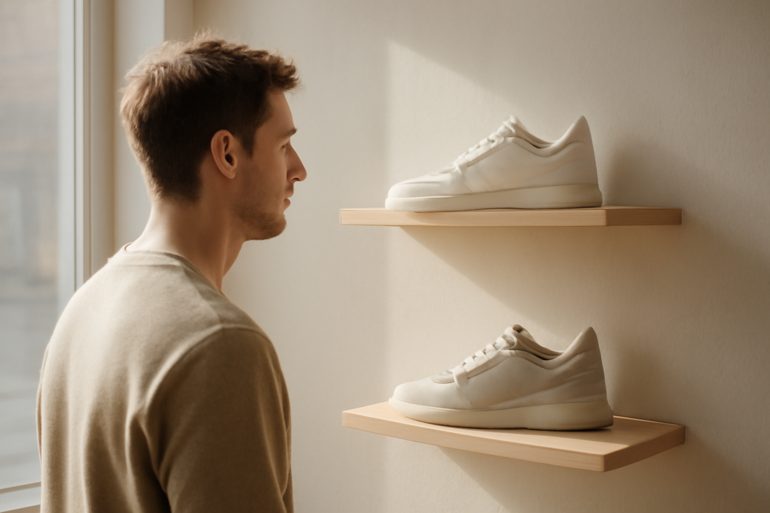annie-chausseur-ou-acheter-sneakers-cholet-centre client regardant sneakers sur étagère