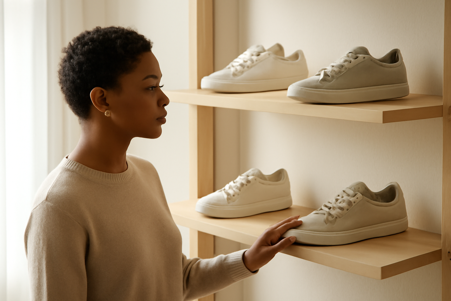 annie-chausseur-ou-acheter-sneakers-lorient-centre client regardant sneakers sur étagère