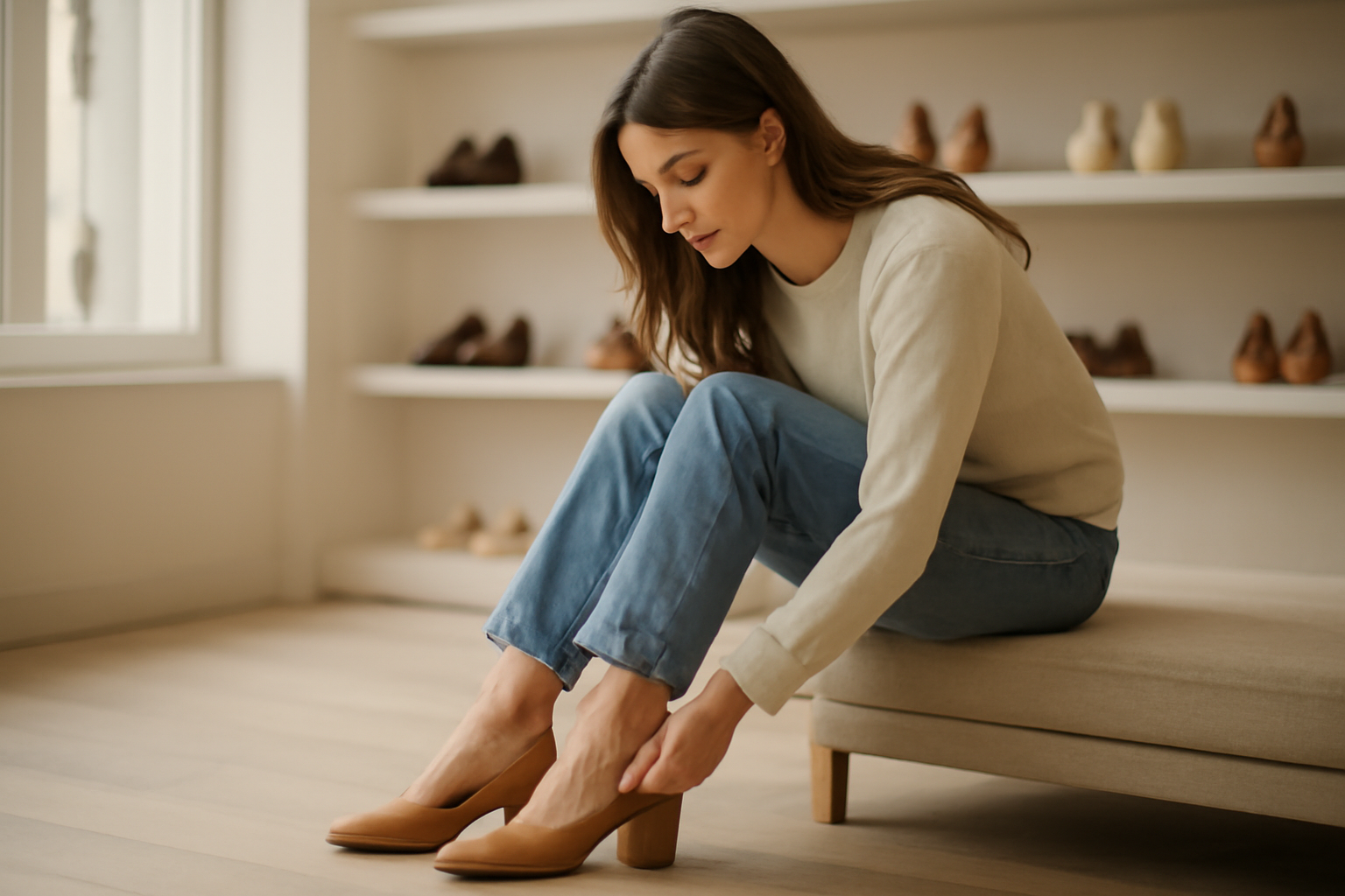 annie-chausseur-ou-trouver-chaussures-homme-chalons-en-champagne client essayant chaussures en boutique