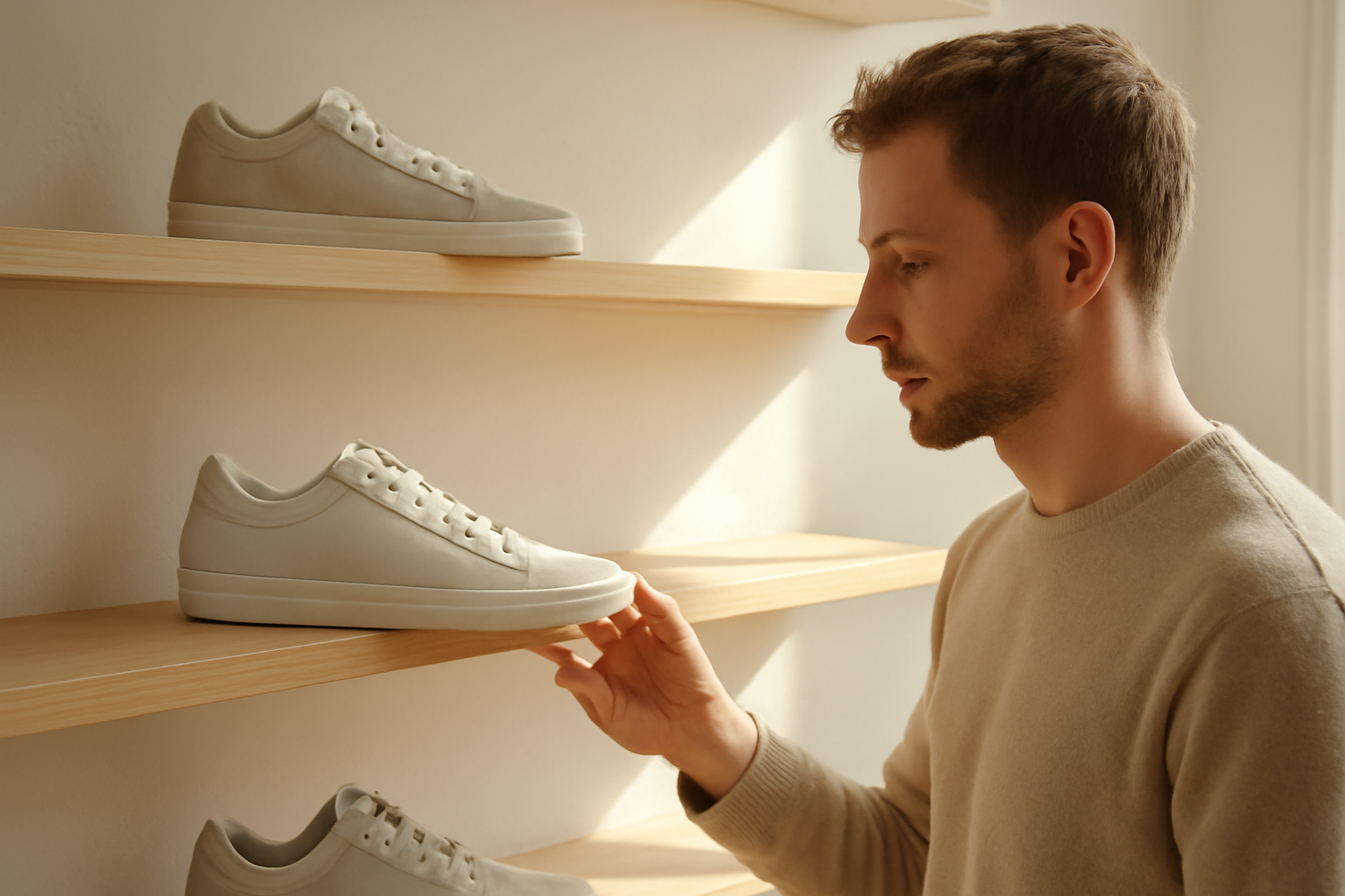 annie-chausseur-ou-trouver-sneakers-angers-centre-ville client observant sneakers sur étagère
