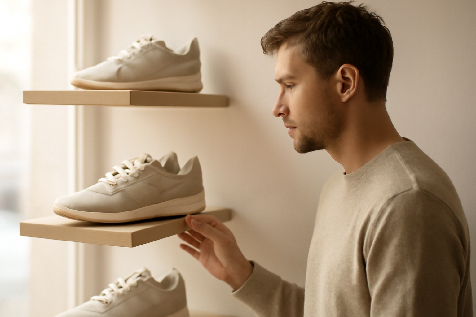 annie-chausseur-ou-trouver-sneakers-bourges client observant sneakers sur étagère