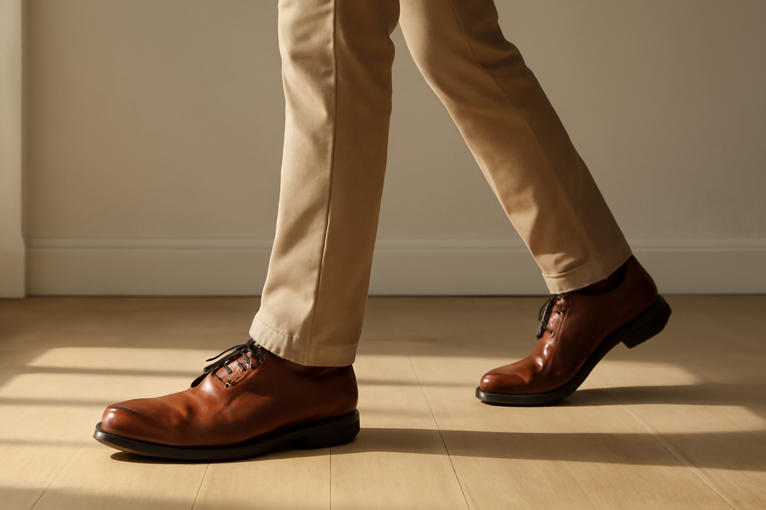 annie-chausseur-porter-chaussures-cuir-look-urbain-casual homme marchant avec chaussures en cuir