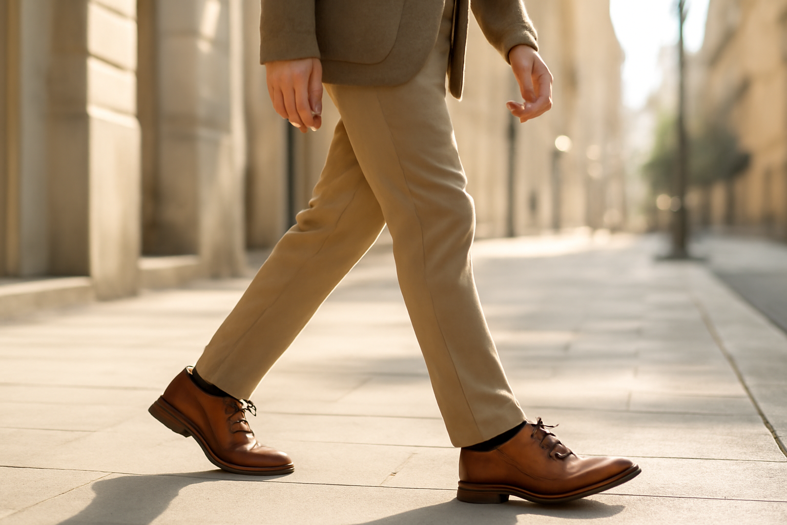 annie-chausseur-porter-chaussures-cuir-style-quotidien-urbain homme marchant avec chaussures en cuir en ville