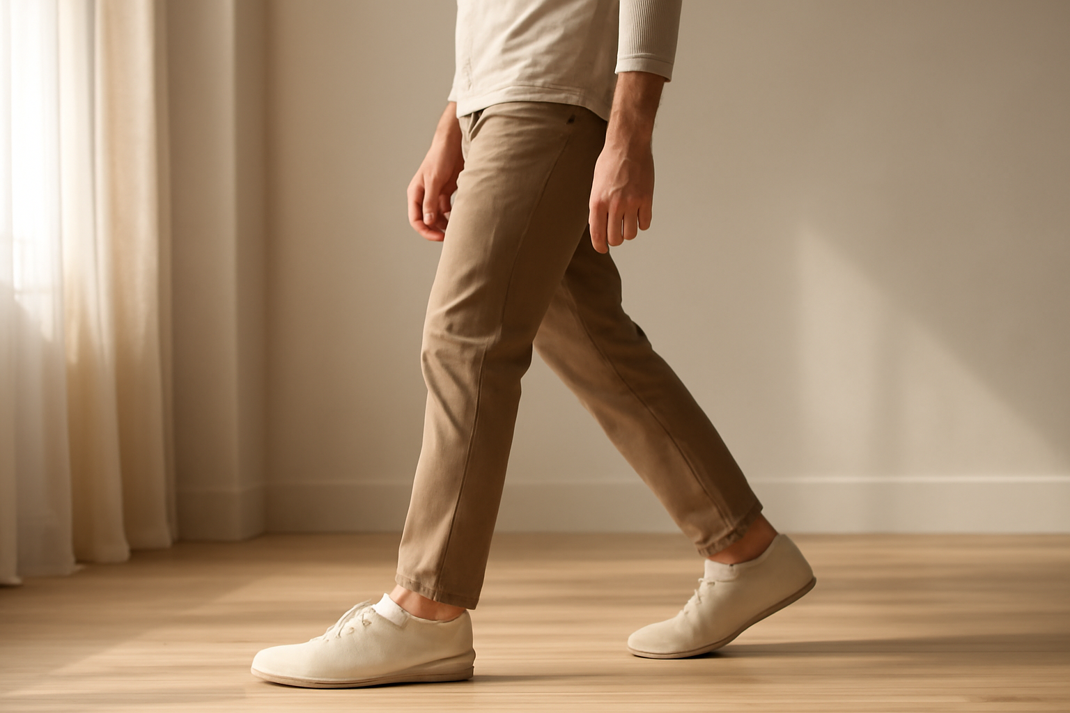 annie-chausseur-porter-chaussures-minimalistes-look-urbain-homme homme marchant avec chaussures minimalistes