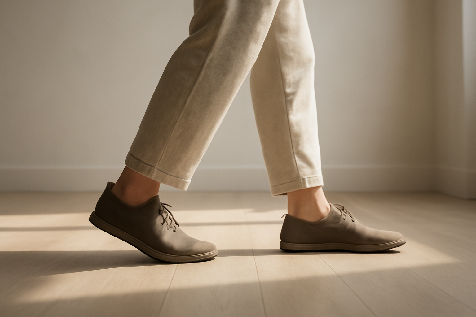 personne marchant avec chaussures minimalistes