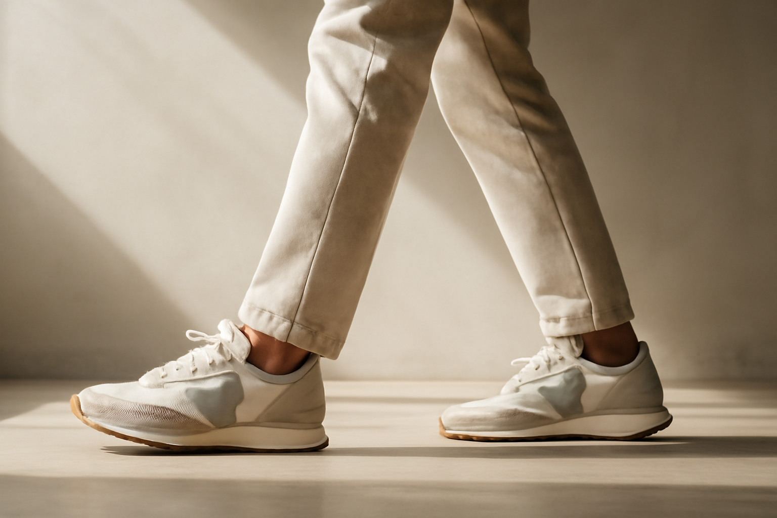 personne marchant avec sneakers rétro