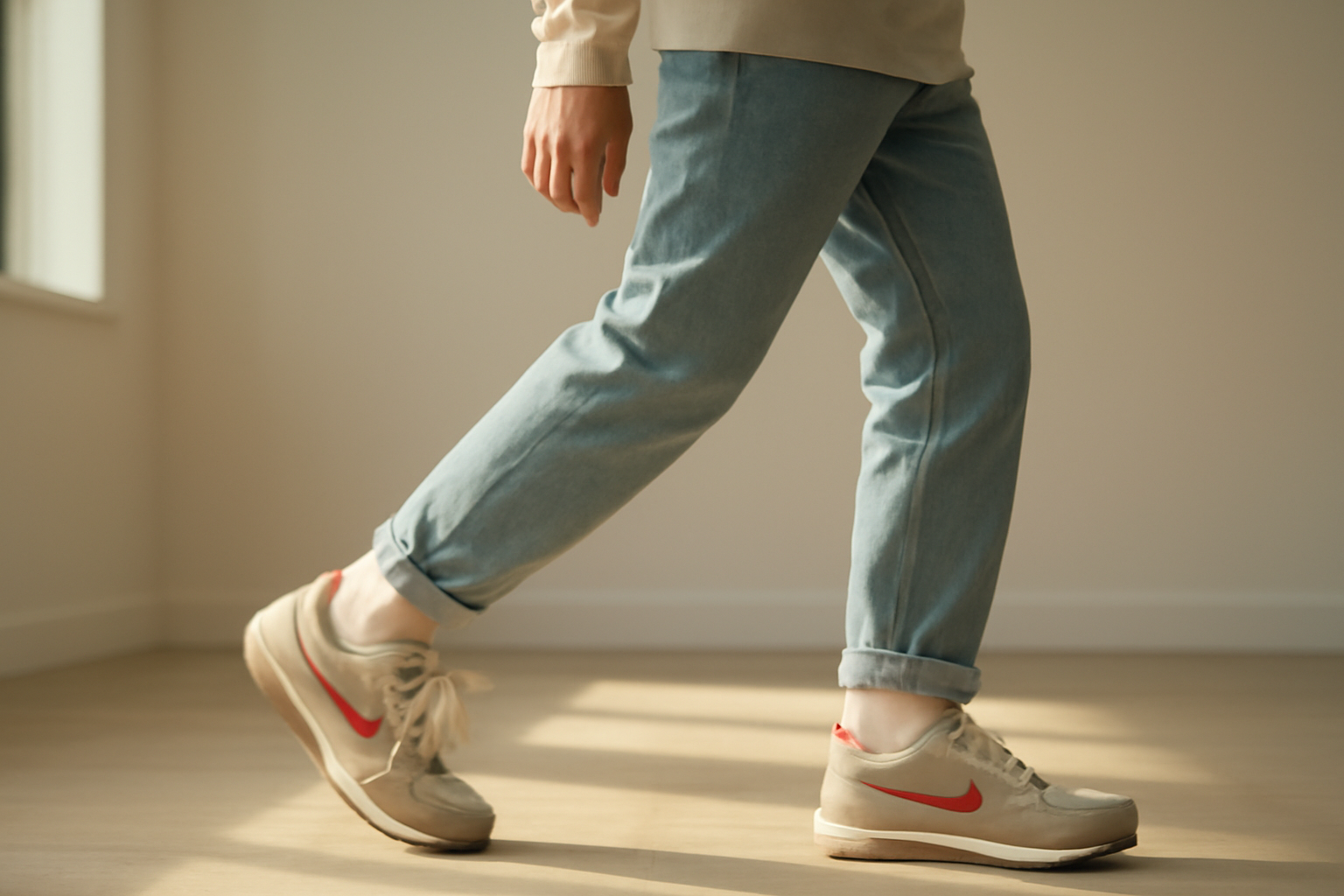 annie-chausseur-porter-chaussures-retro-style-casual-quotidien personne marchant avec sneakers rétro