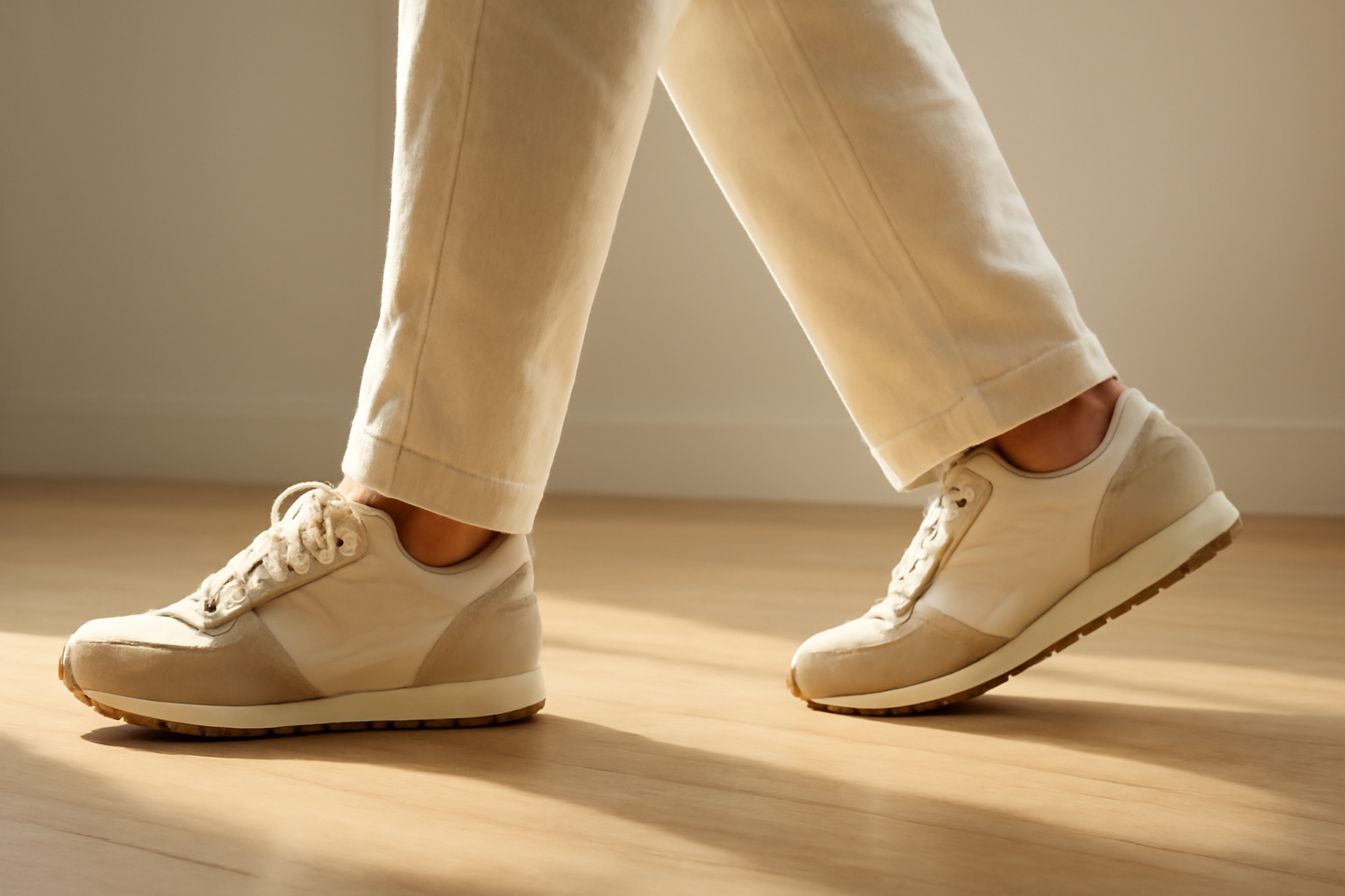 annie-chausseur-porter-chaussures-retro-style-minimal-urbain personne marchant avec sneakers rétro