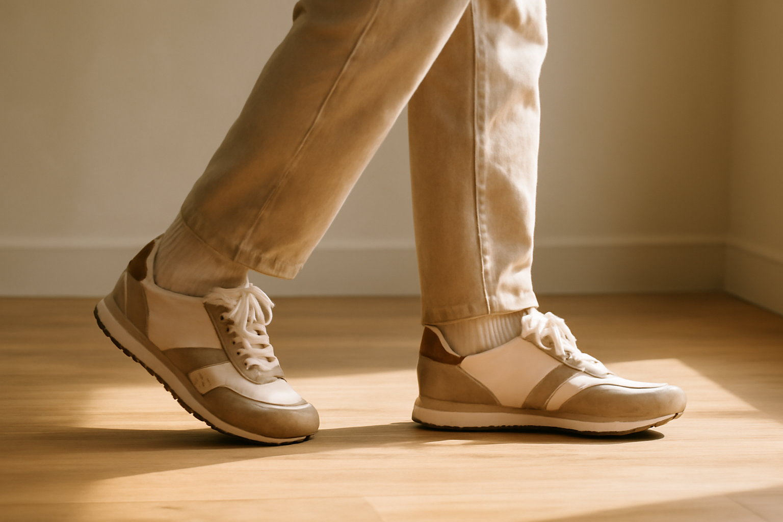 annie-chausseur-porter-chaussures-retro-style-quotidien-urbain personne marchant avec sneakers rétro