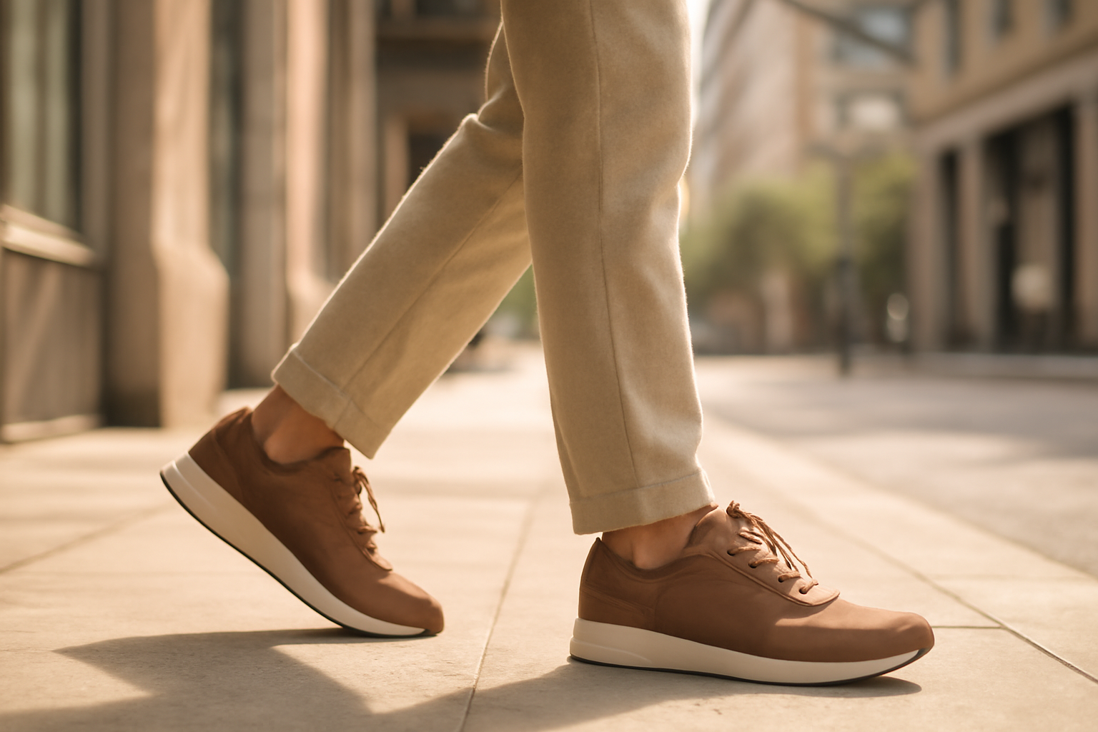 annie-chausseur-porter-chaussures-urbaines-look-casual-simple personne marchant en ville avec chaussures urbaines