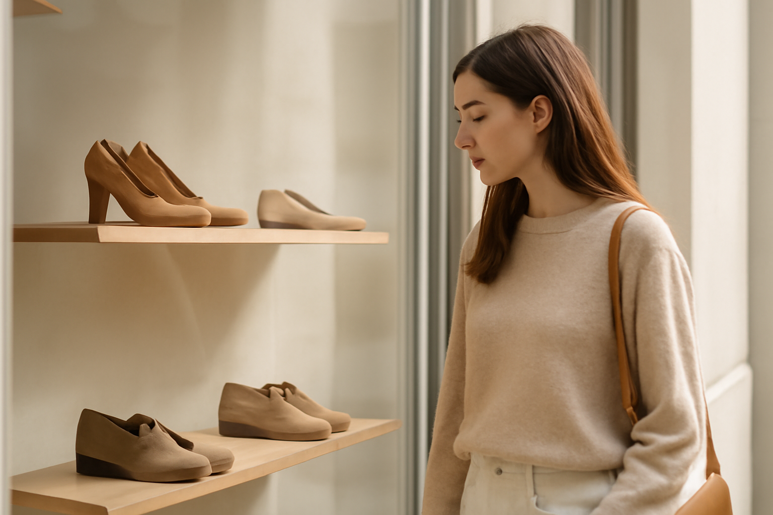 annie-chausseur-quel-magasin-chaussures-saint-brieuc-centre client regardant chaussures en vitrine