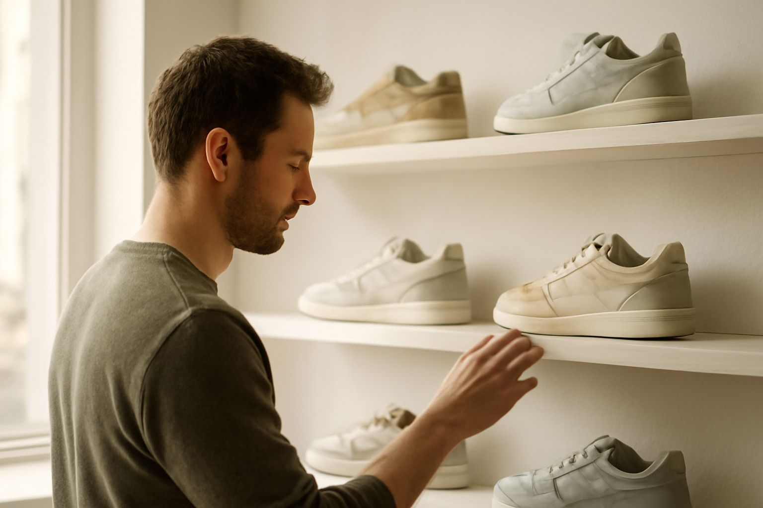 annie-chausseur-quel-magasin-sneakers-epinal client observant sneakers sur étagère