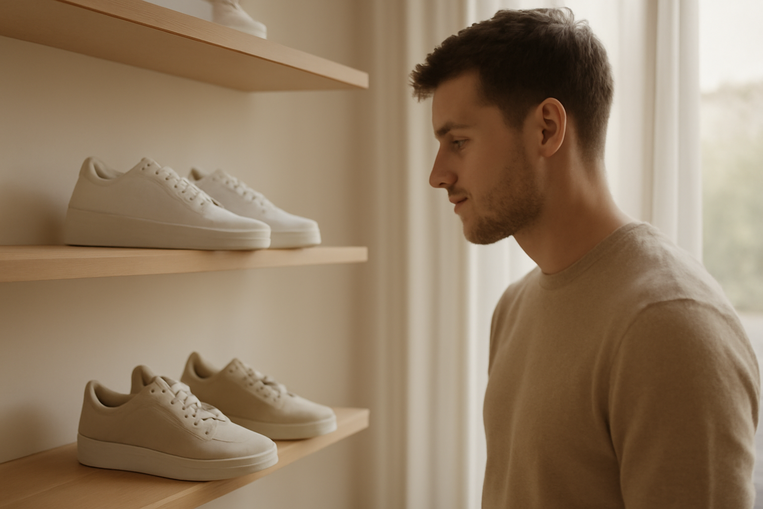 annie-chausseur-quel-magasin-sneakers-mont-de-marsan client observant sneakers sur étagère