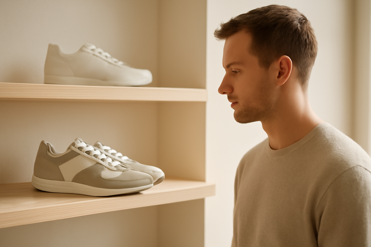 annie-chausseur-quel-magasin-sneakers-roanne client observant sneakers sur étagère