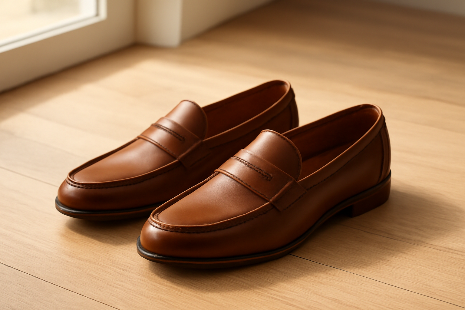 annie-chausseur-sebago-classic-dan-brown-explication mocassins en cuir marron posés sur sol bois