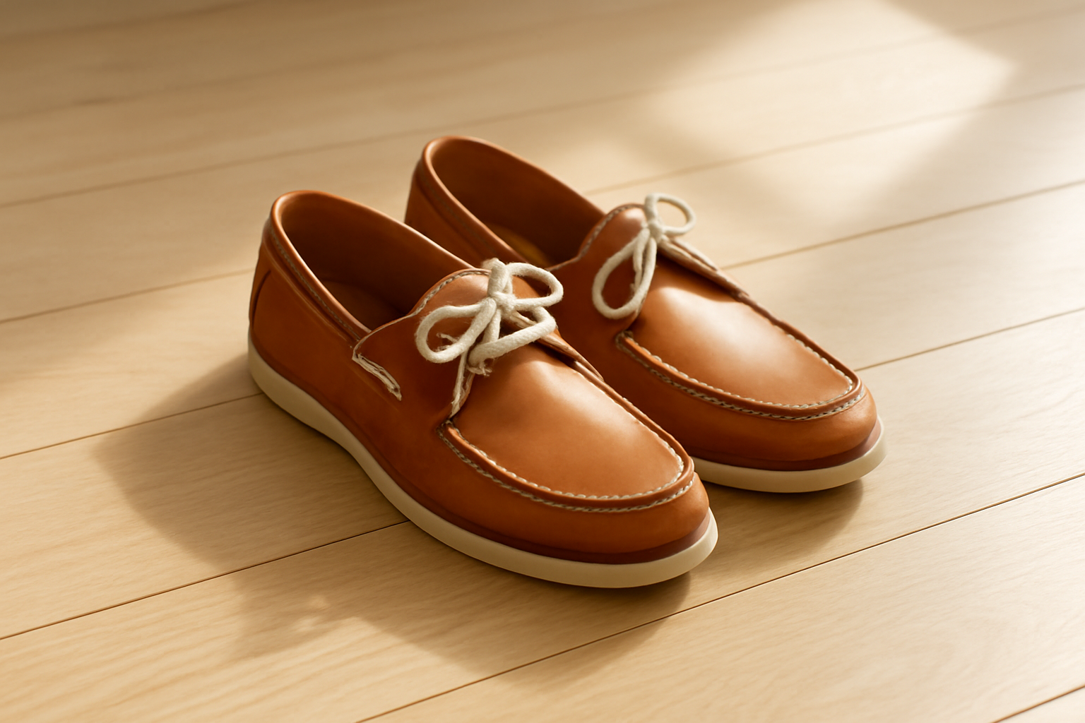 annie-chausseur-sperry-vs-toms-choisir-ete paire de chaussures bateau posees sur plancher bois